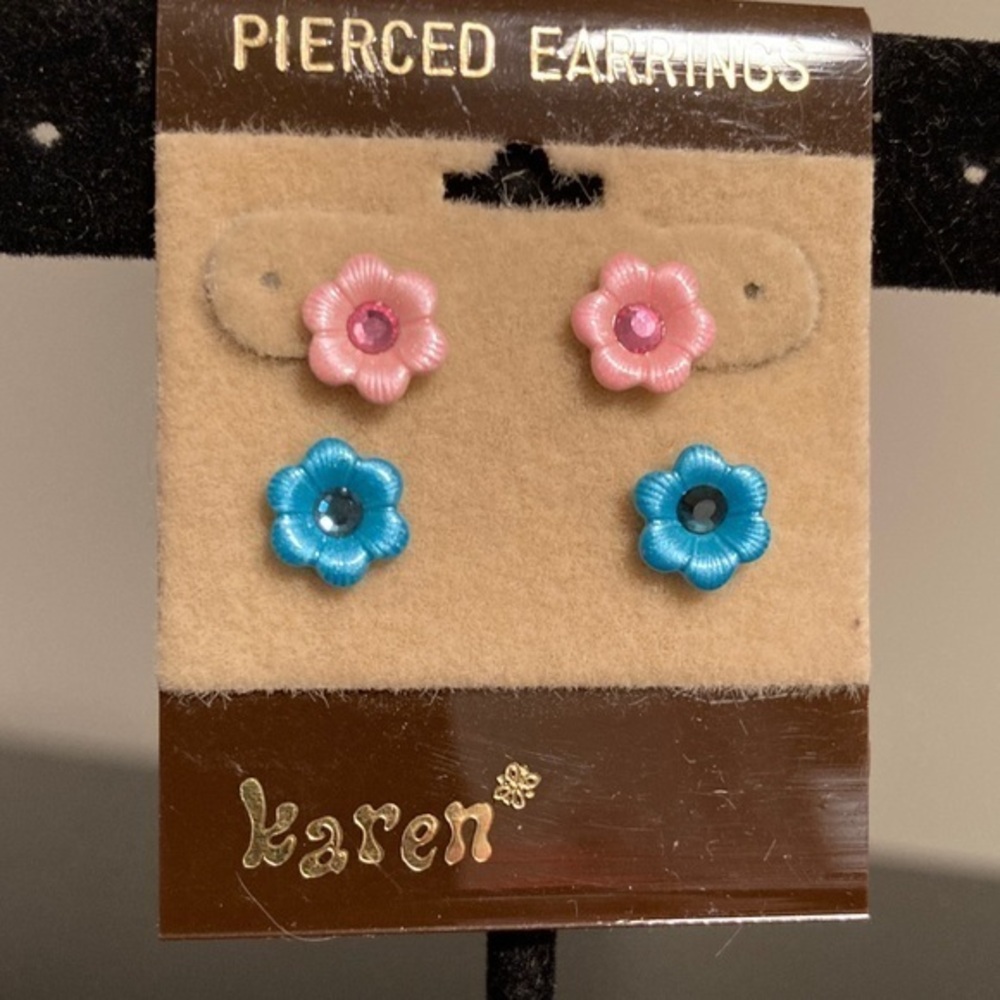 Pink and Blue Flower Earrings for Kids